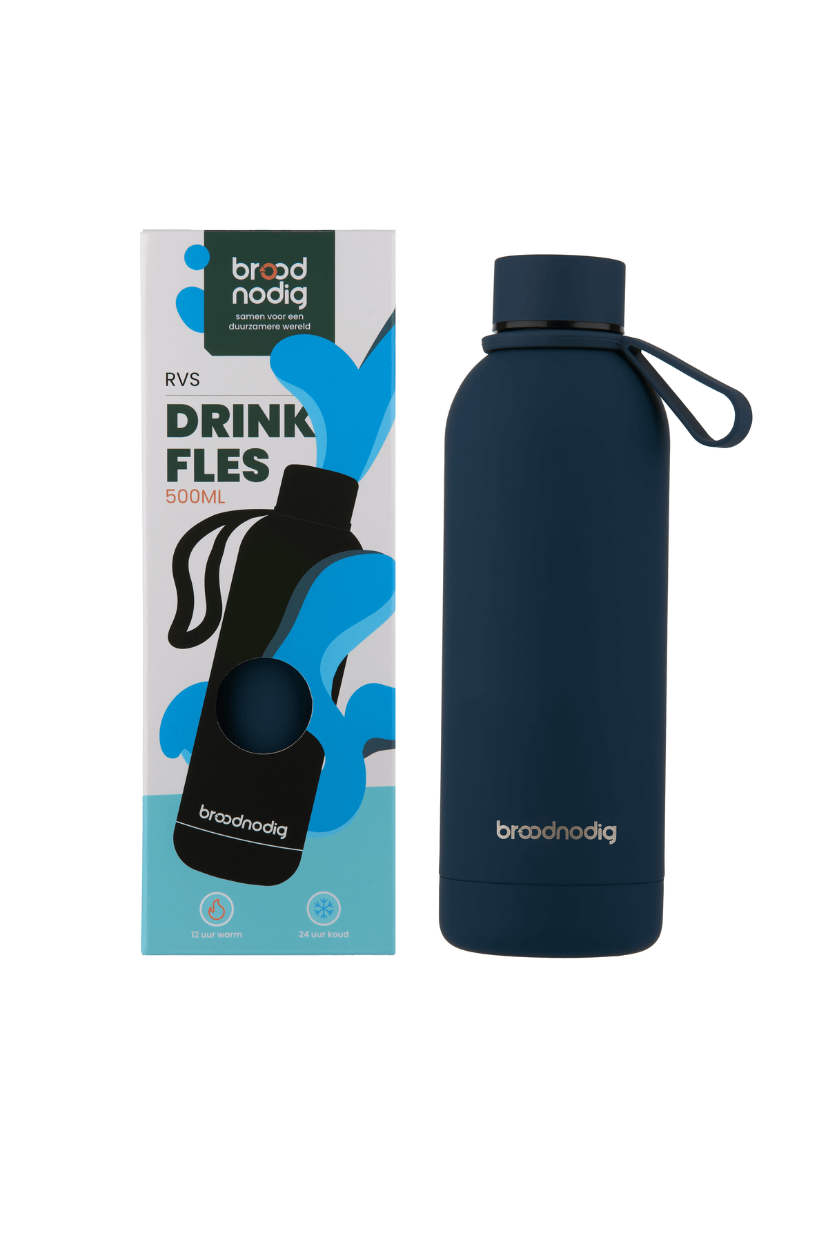 RVS drinkfles donkerblauw met verpakking