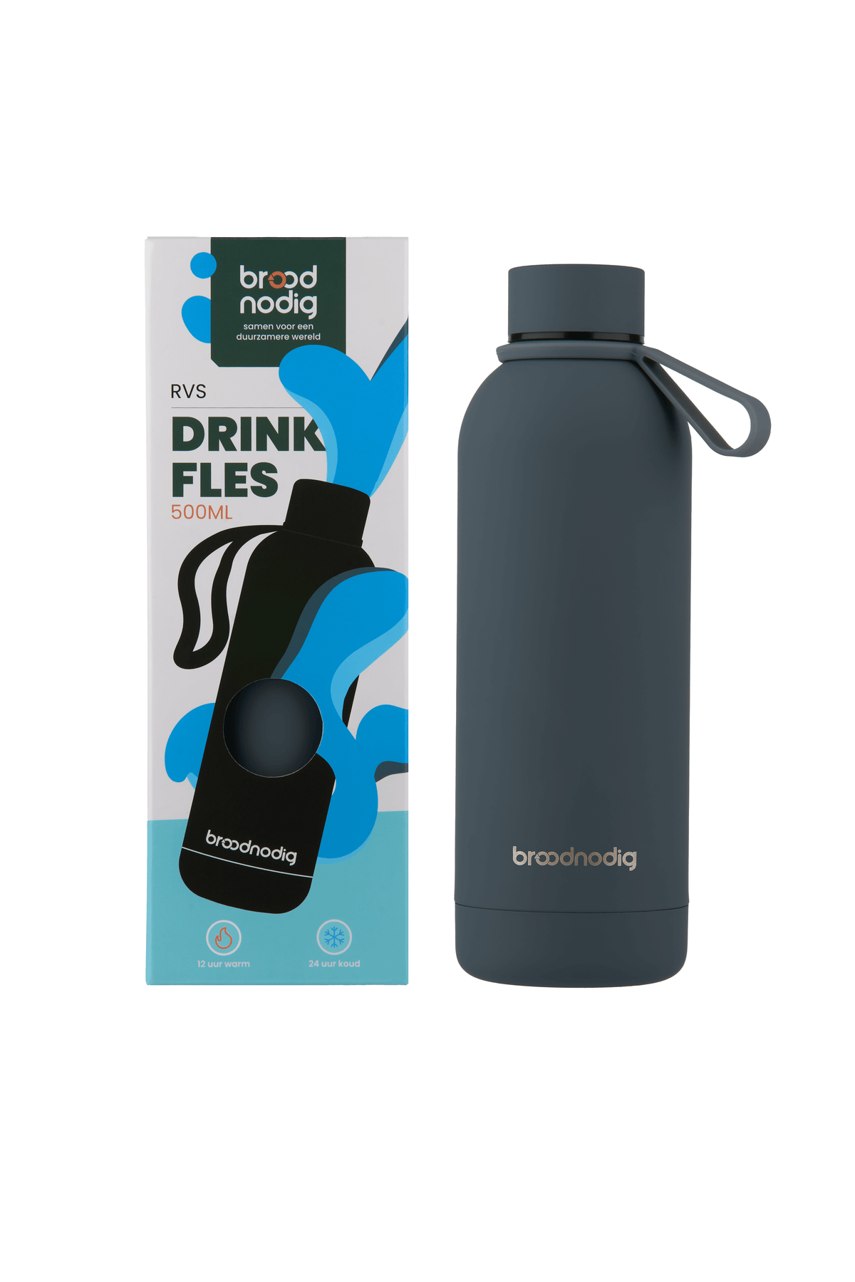 RVS drinkfles grijs met verpakking