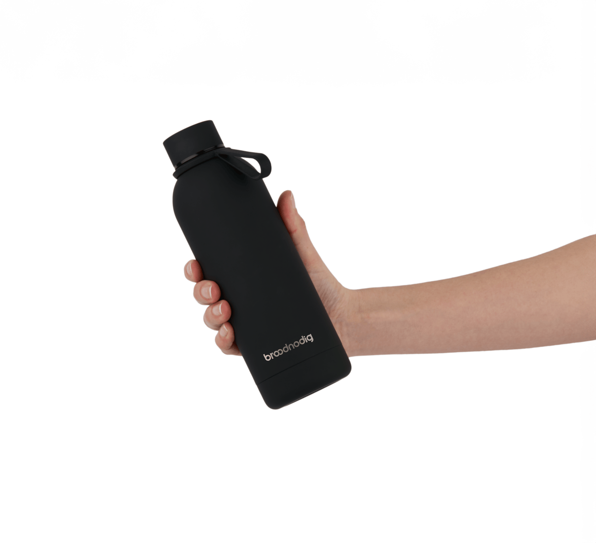 RVS drinkfles zwart in de hand