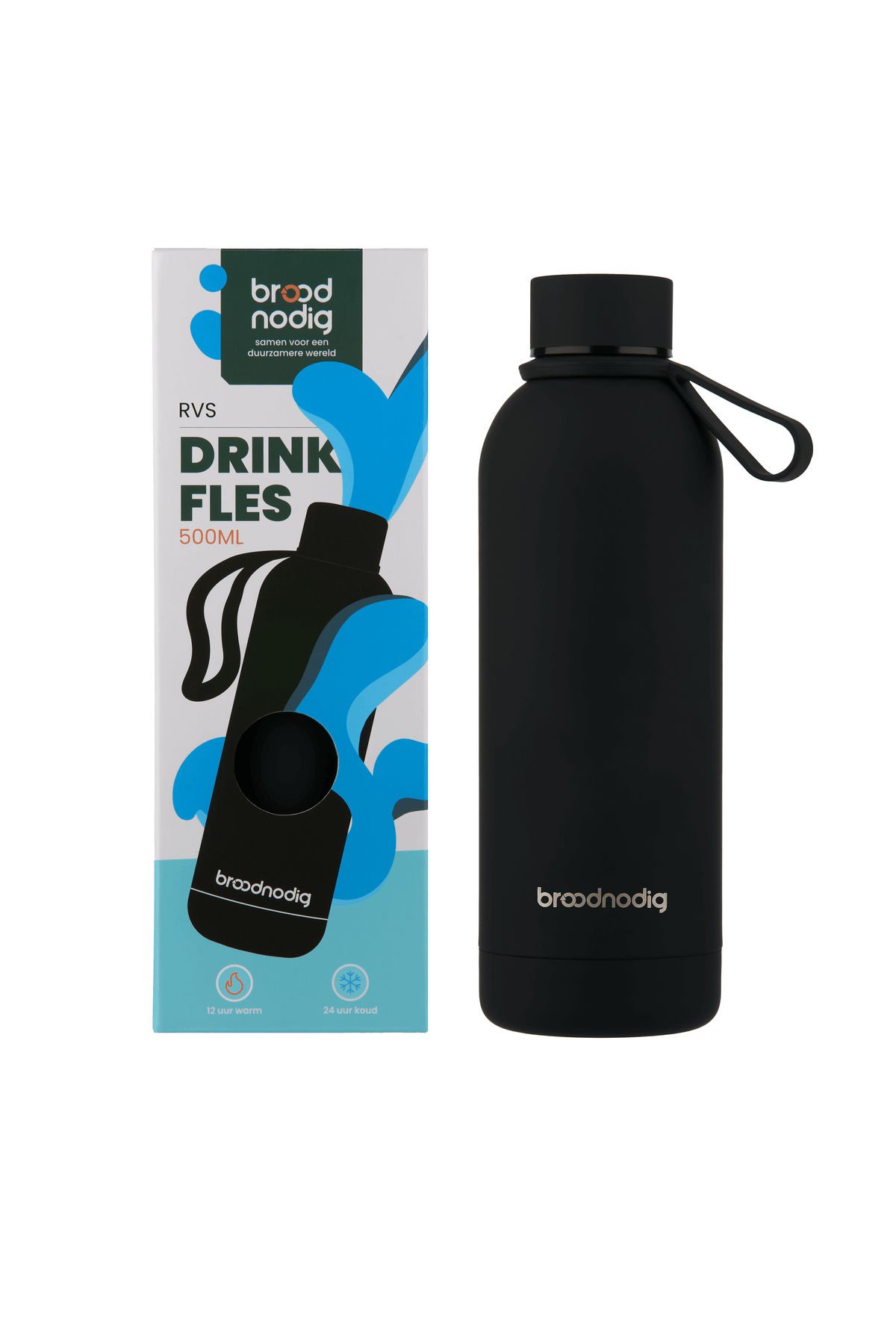 RVS drinkfles zwart met verpakking