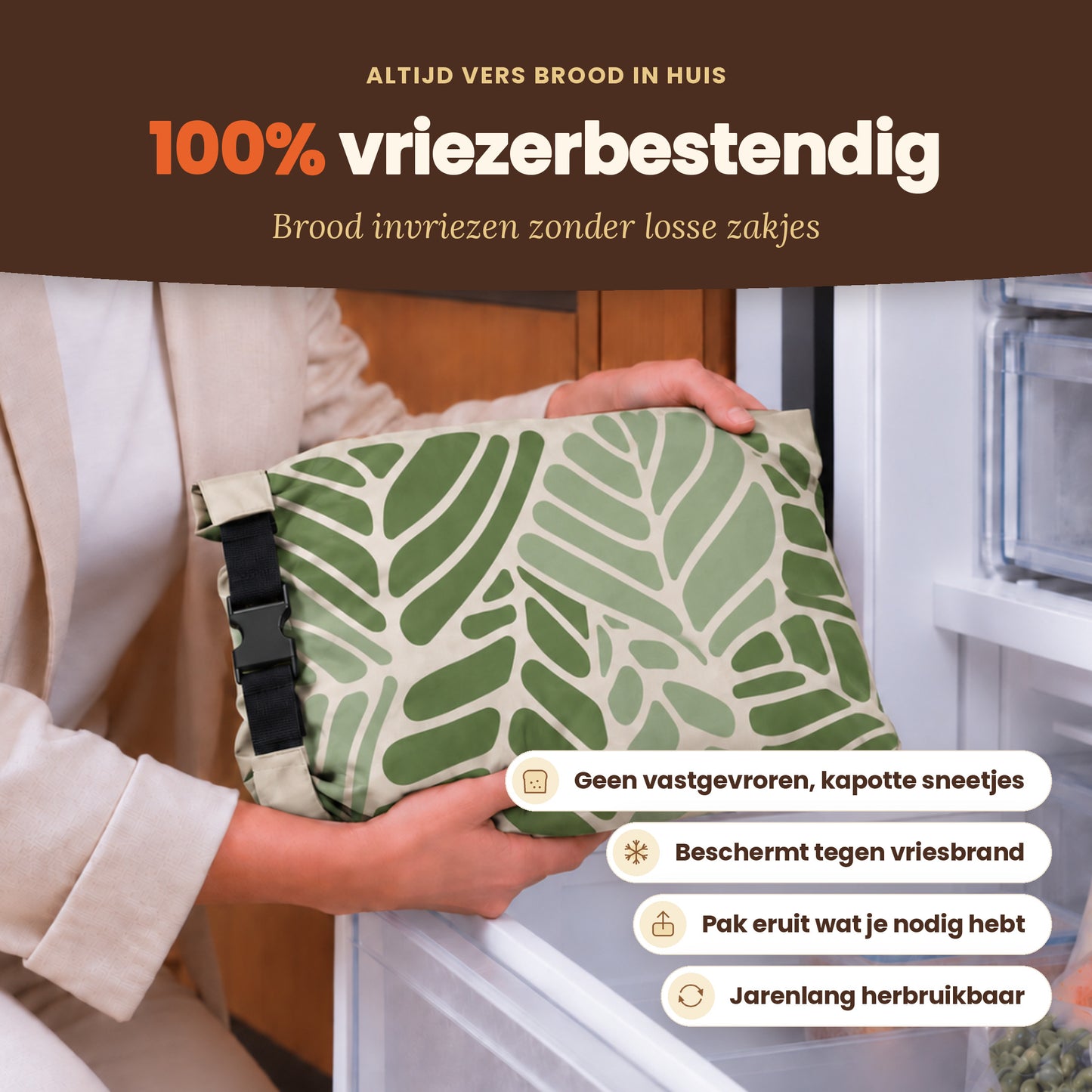 
                
                  Premium broodzak Green Palm: ook geschikt voor de vriezer
                
              