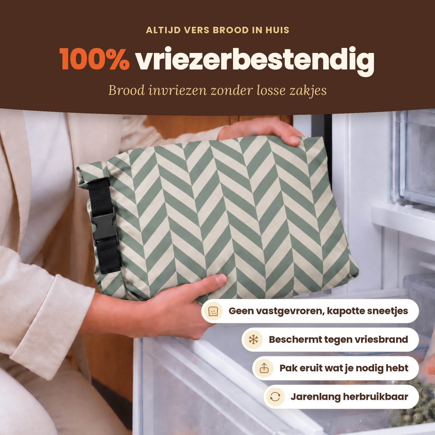
                
                  Premium broodzak Chevron Saly: ook geschikt voor de vriezer
                
              