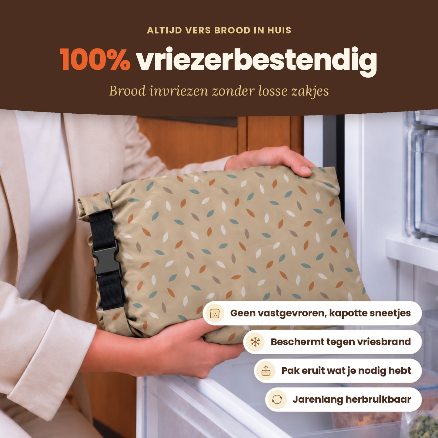 
                
                  Premium broodzak Taupe Sprinkles: ook geschikt voor de vriezer
                
              