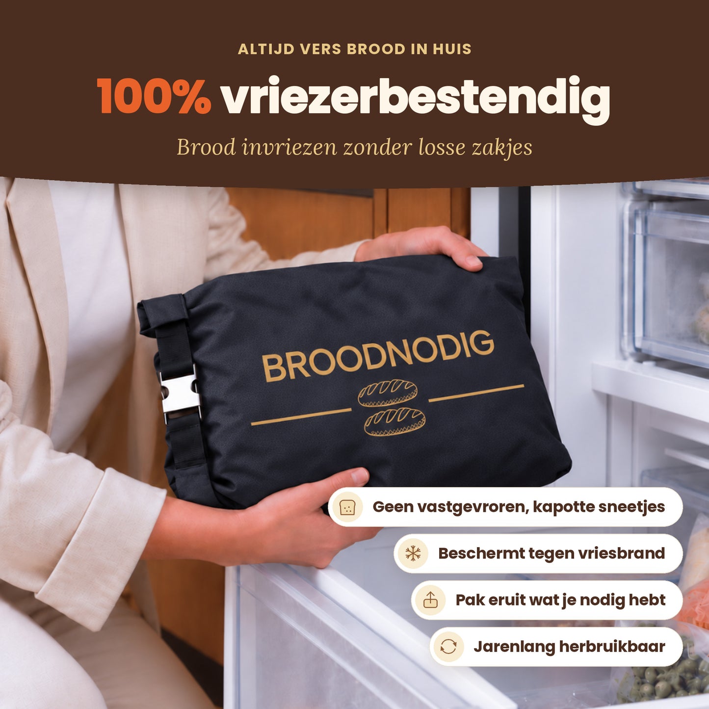 
                
                  Herbruikbare broodzak Zwart: ook geschikt voor de vriezer
                
              