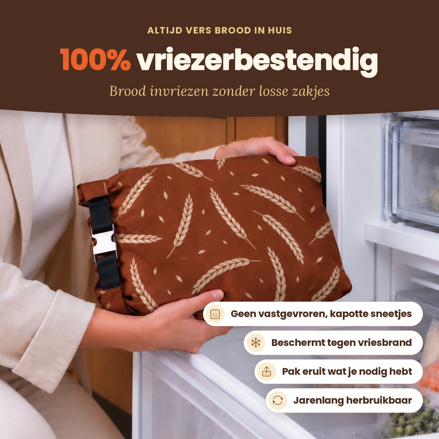 
                
                  Herbruikbare broodzak Terraoogst: ook geschikt voor de vriezer
                
              