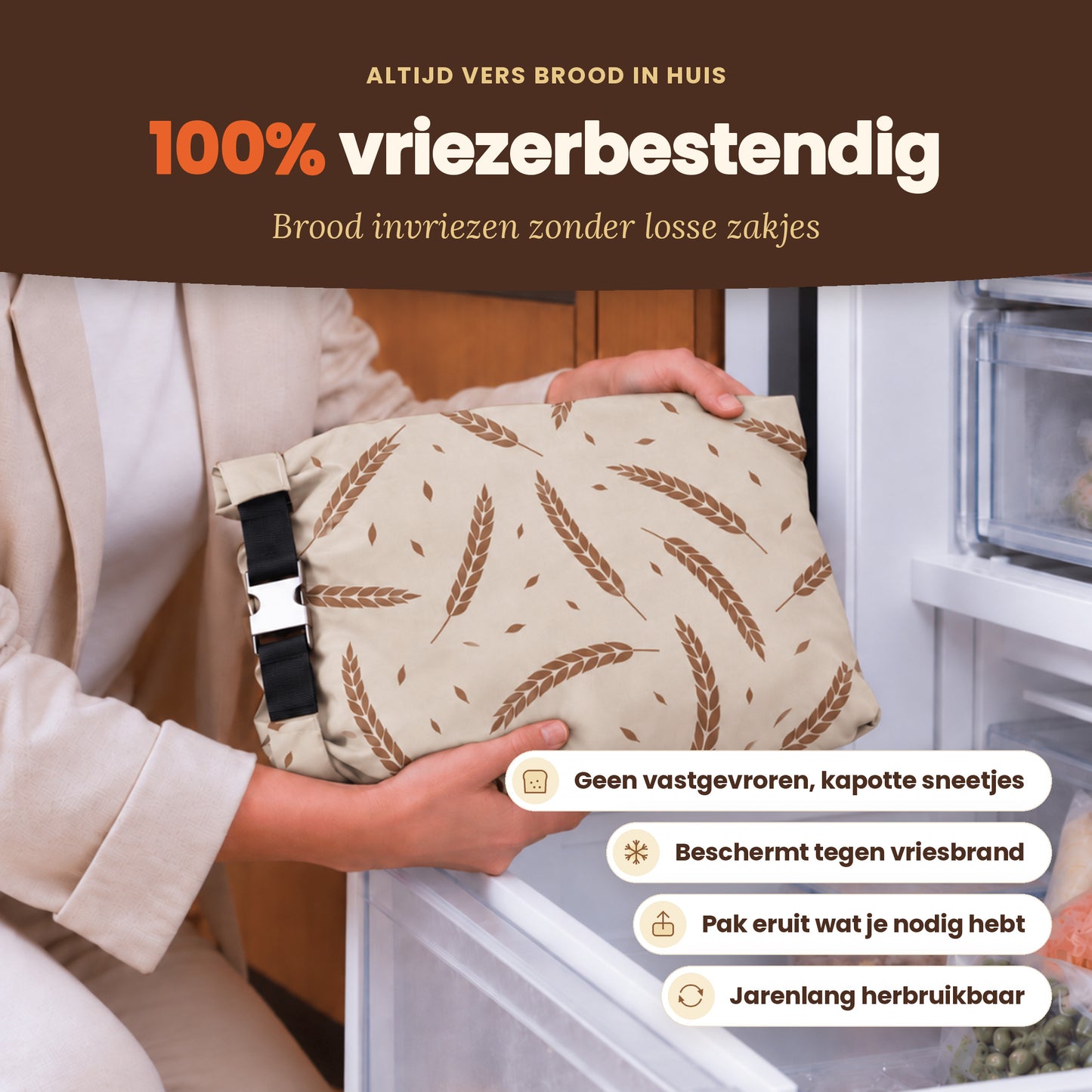 
                
                  Herbruikbare broodzak Zandoogst: ook geschikt voor de vriezer
                
              