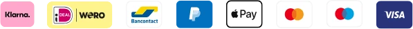 Klarna, iDEAL | Wero, Bancontact, PayPal, Apple Pay, Mastercard, Maestro, Visa
